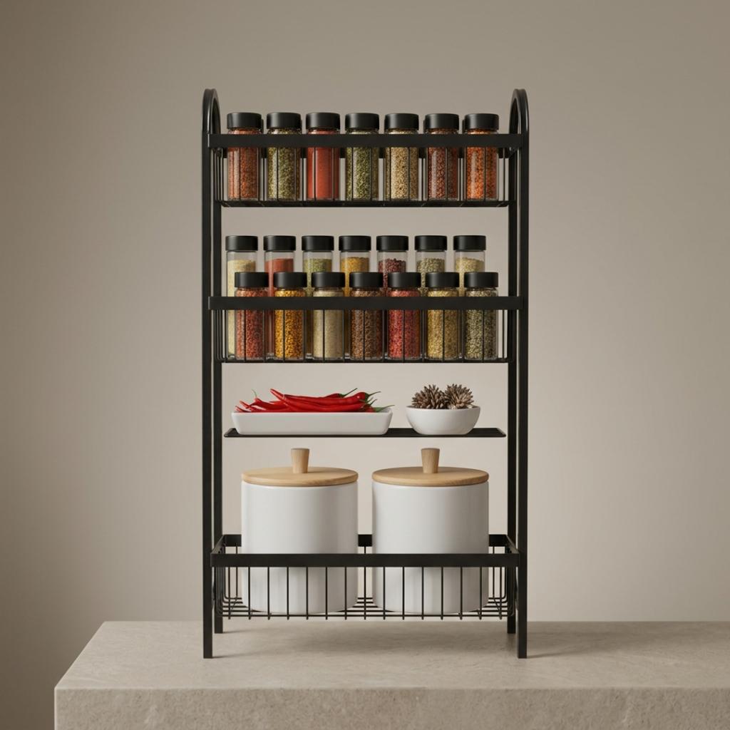 Heavy-Duty 3-Tier Black Stainless Steel Spice Rack
